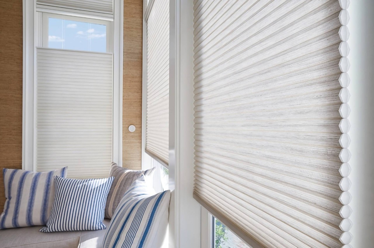 Hunter Douglas Duette® Cellular Shades on windows in a light and airy living room at Midwest Blind & Shade near Mishawaka, Indiana (IN)